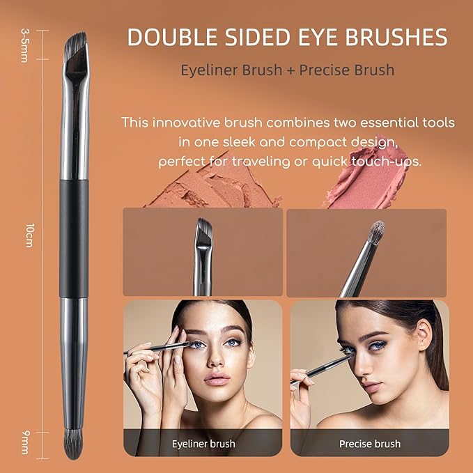 ENERGY Travel Eye Makeup Brush Set Eyeshadow Eyeliner Undereye Concealer Eyebrow Smudge Make Up Applicators for Liquid Cream Powder Blending Double ended Makeup Brushes with Case 4PCS