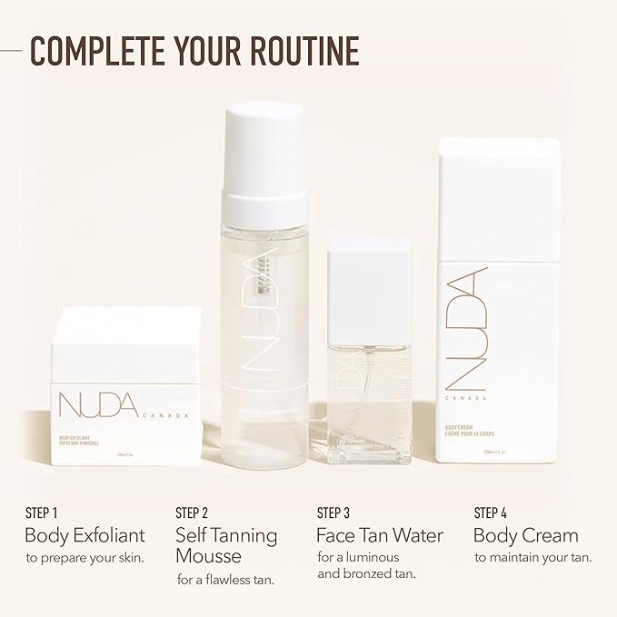 Nuda Glow On The Go Self Tan Travel Kit | Includes Self Tanner Mitt,1.69 Fl Oz Dark BronzeFoam Tanning Mousse & 0.19 Fl Oz CloudMist Face Tanner | Streak-Free Application | Head-to-Toe Sun-Kissed Look