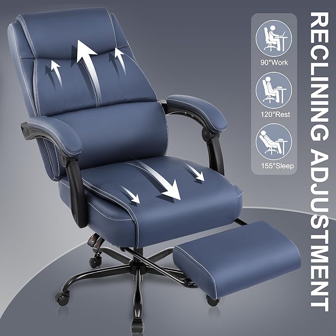 Misolant Big and Tall Office Chair with Footrest, High Back Desk Chair with Linkage Armrest, 90-155° Recline Executive Computer Chairs with Adjustable Height for Home
