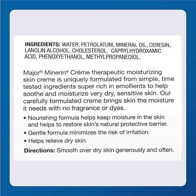 MAJOR Therapeutic Moisturizing Minerin Créme - Body Cream Moisturizer for Dry Skin - Fragrance-Free - 16 Oz. (1 Pack)
