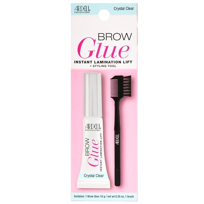 Ardell Brow Glue Crystal Clear - Instant Lamination Brow Gel with Styling Brush, All-Day Extreme Hold Eyebrow Gel Clear for Fluffy, Defined Brows, 0.35 Oz