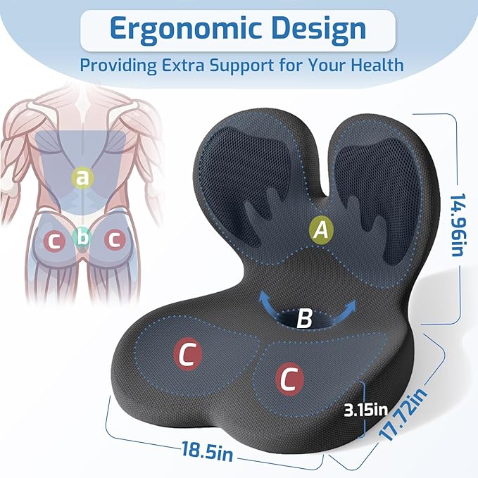 Ergonomic Seat Cushion,Office Chair Cushion with Lumbar Support Pillow,Memory Foam Car Seat Cushions,Designed for Sciatica, Tailbone,Back Pain,Back Cushion for Office,Car,Home Desk Chair