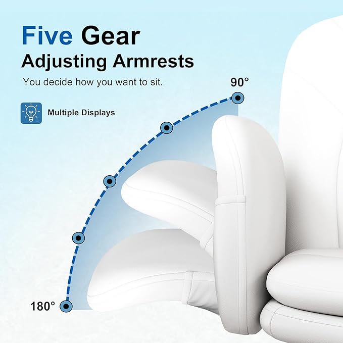 Misolant Criss Cross Chair with Armrests & Wheels for Cross-Legged Sitting, Comfortable PU Leather Vanity Chair, Office Desk Chairs with Adjustable Rocking Function, for Home, Bedroom White