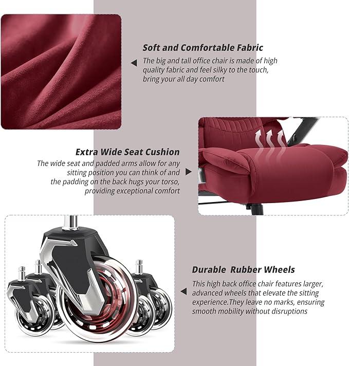 Fabric Big and Tall Office Chair 700lbs-High Back Executive Cloth Computer Chair with Adjustable Lumbar Support 3D Flip Arms Plus Size Rubber Wheels-Extra Wide Large Desk Chairs, Heavy Duty Metal Base