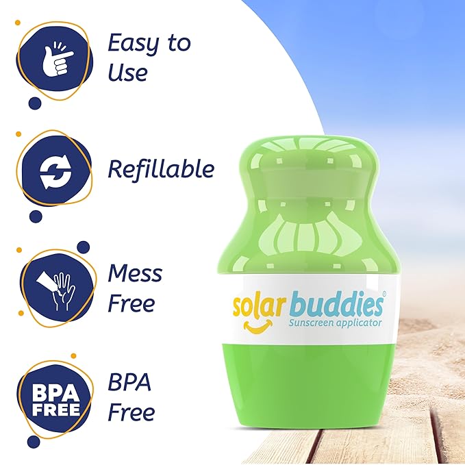 Solar Buddies Sunscreen Applicator - Full Green & Blue Duo- BPA-Free Refillable Roll on Sponge Sunscreen,Suncream & Lotion Applicator For Kids,Adults & Families Holds 3.4fl oz,Perfect Size for Travel