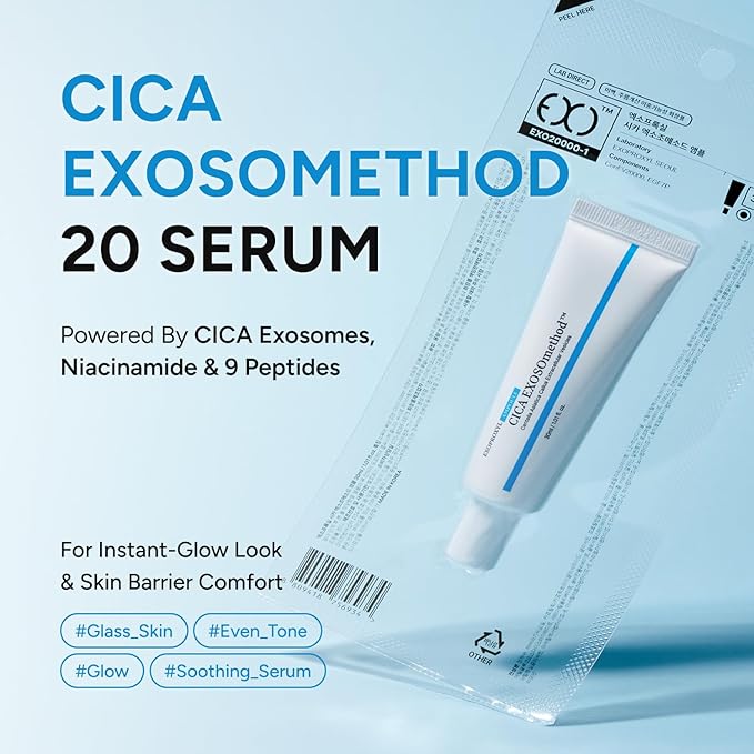CICA EXOSOmethod 20 Serum, Centella Asiatica Exosome with Niacinamide & 9 Peptides for Glass Skin, Radiance Ampoule for Uneven Tone and Skin Texture, Korean Skin Care (1.01 Fl Oz / 30ml)