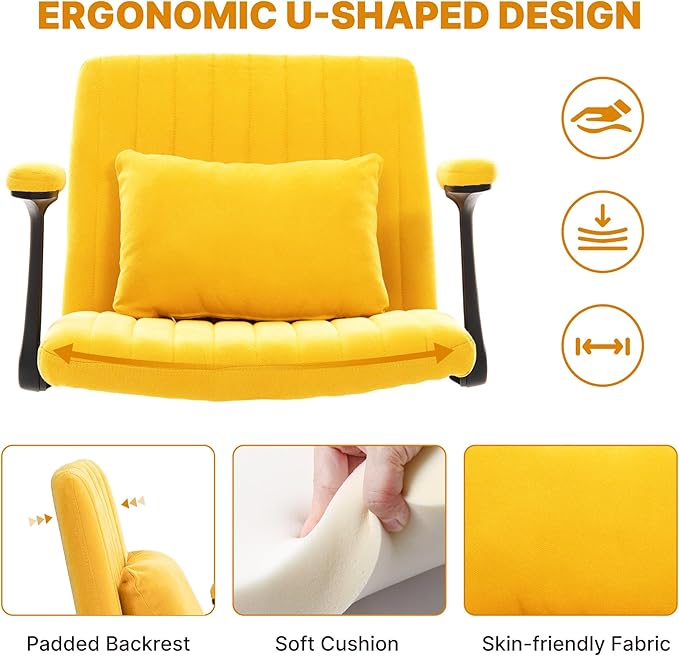 Ergonomic Cross Legged Chair with Wheels,360° Swivel Meditation Chair,ADHD Chair, Criss Cross Desk Chair with Lumbar Support and Adjustable Stool, (Wide seat Cushion, Yellow)
