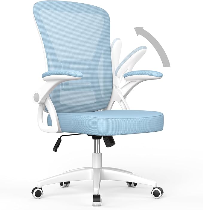 naspaluro Office Chair, Desk Chair with Adjustable Height, Flip-Up Arms and Lumbar Support, Mid-Back Breathable Mesh Home Office Chair, Blue