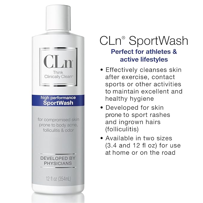 CLn® SportWash – High-Performance Sport Body Wash, For Men & Women Prone to Body Odor, Foot Odor, Ringworm, Folliculitis, & Back Acne, Fragrance-Free & Paraben-Free, 12 fl. oz. (Pack of 2)