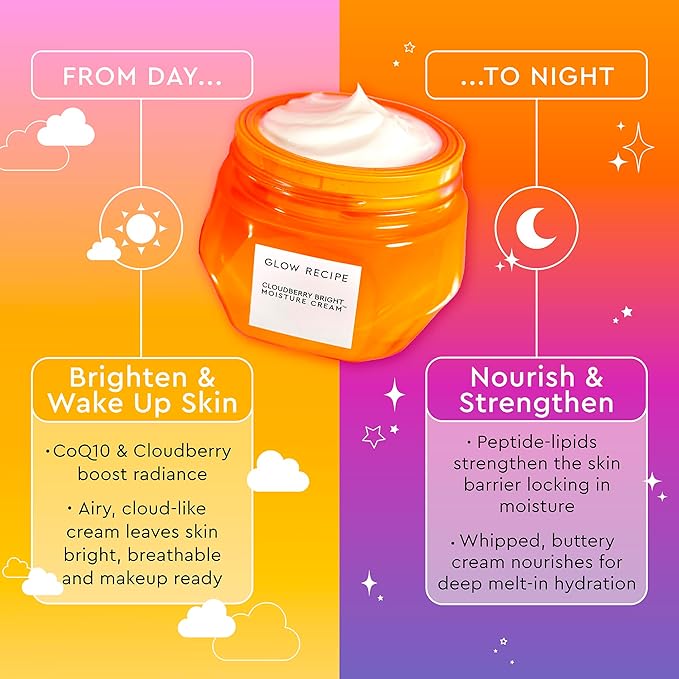 Glow Recipe Cloudberry - Brightening Face Cream to Repair Skin Barrier & Even Tone (50ml) + Cloudberry Face Toner to Strengthen Skin Barrier & Hydrate (75ml)