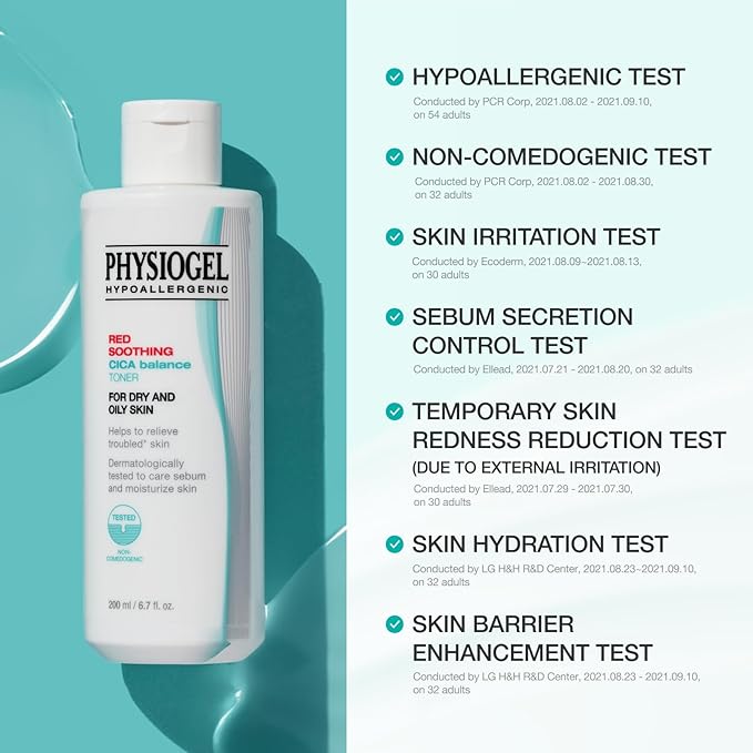 PHYSIOGEL Red Soothing Cica Balance Toner, Manages Skin Troubles, Refines Pores, Controls Sebum, Moisturizing, Cica, PEA, Niacinamide, Panthenol, Hypoallergenic Face Toner for Men & Women (Pack of 2)
