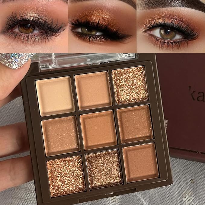 AMY'S DIARY Rose Gold Dark Brown Colorful neutral Eyeshadow Palette Makeup,9Color Matte Shimmer Natural Smokey Eye Eyeshadow palettes Highly Pigmented Neutral Long Lasting Waterproof