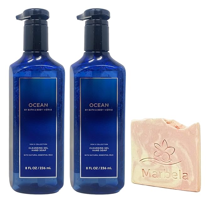 Bath & Body Works Men's Collection Ocean 2 Piece Cleansing Gel Hand Soap Set with a Himalayan Salts Springs Sample Soap