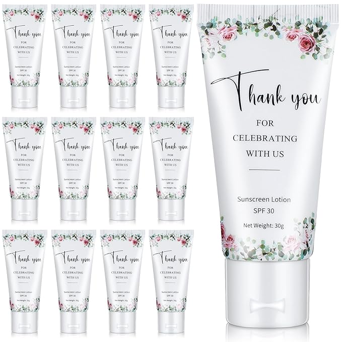 12 Pcs Mini Sunscreen Bulk for Summer Travel Size Spf 30 Water Resistant Sunscreen Lotion Bulk for Thank You Gifts Hawaiian Wedding Bridal Party Favors for Pool Wedding(Floral)
