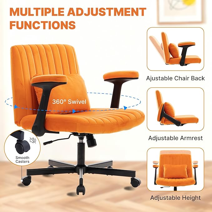 Criss Cross Chair with Armrest,Cross Legged Chair with Wheels,Adjustable Reclining Office Chair - Modern for Home Office, Meditation & Creative Work (Orange)