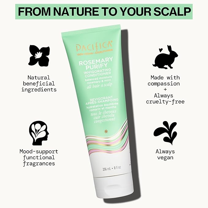 Pacifica Conditioner – Rosemary Purify Invigorating Conditioner with Hydrating Jojoba & Cooling Mint for Balanced Moisture, Sulfate-Free, Vegan & Cruelty-Free, 8 oz