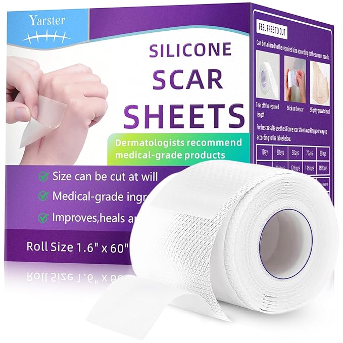 Silicone Scar Sheets, Silicone Scar Tape(1.6"x 60" Roll-1.5M), Medical Grade Scar Sheets, Scar Tape for Surgical Scars, Burn, C-Section, Keloid Scars, Acne Treatment, Stretch Marks Removal