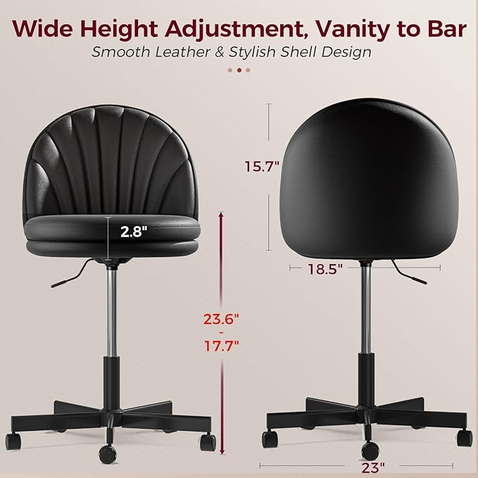 GTPLAYER Small Ergonomic Tall Office Chair, Computer Desk Chair with Wheels Versatile Height Use: Office to Bar Stools (or Standing Desk), Vanity Chair with Back PU Leather Shell Design for Gift
