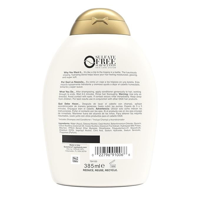 OGX Hair Conditioner, Nourishing Coconut Milk, Sulfate-Free | 13 Fl Oz | Pack of 2