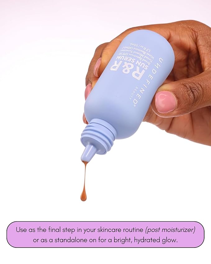 Undefined R&R Sun Serum SPF 50 PA++++ Mineral Sunscreen with Niacinamide, Water Resistant Broad Spectrum Protection & Blue Light Defense (Deep Tint)