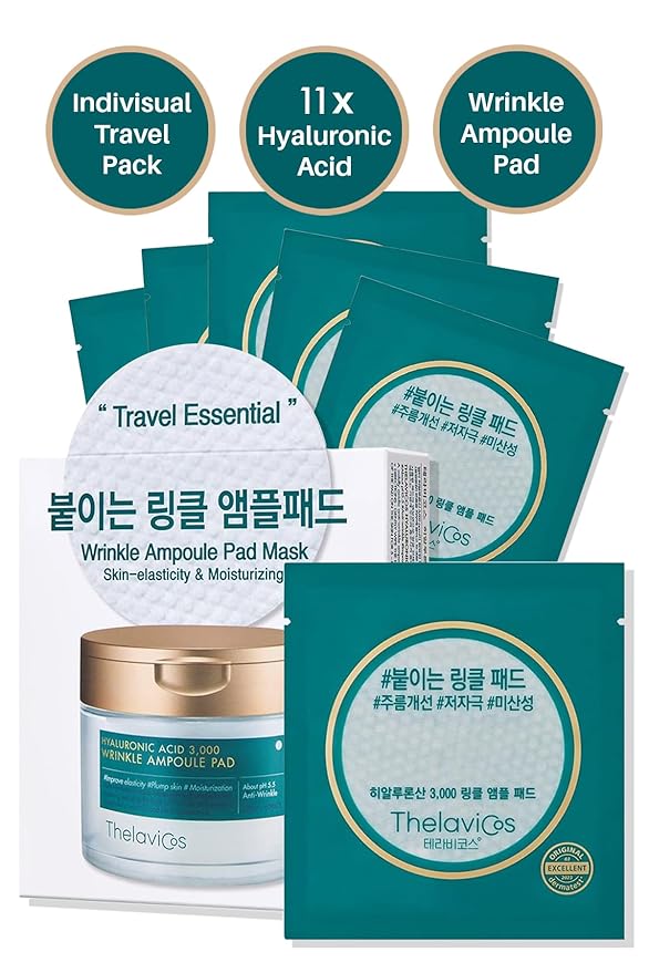 Hyaluronic Acid 3000 Wrinkle Ampoule Toner Pads Travel Packs with 8 Types of Hyaluronic Acids and Adenosine for Clearer Skin, Pore Tightening, Anti-Wrinkle - Pad Tweezer Included - 15ct