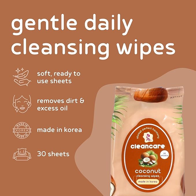 PB & JAY Cleancare Cleansing Wipes – 30 Count – Makeup Remover or Deep Moisture & Silky Soft Skin – Hydrating Korean Face Wipes for Sensitive Skin (Coconut)
