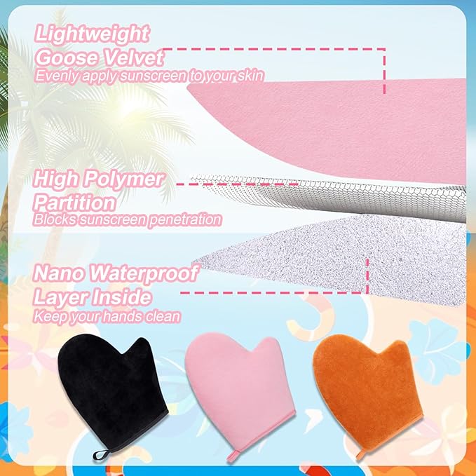 Palksky Sunscreen Applicator for Kids, 3 Pack Sunscreen Mitt Set with Storage Bag, Reusability Suns Creen Glove Applicator, Sunblock Lotion Buddy Applicator for Beach Vacation Essentials