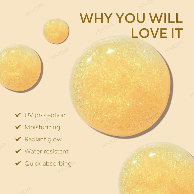 KYDA Glow Sunscreen Kit, Includes SPF 45 Body Glow Oil + Sheer Body Sunscreen Spray, Summer Beach Essentials Gift Set, Water Resistant, Moisturizing, GOLD