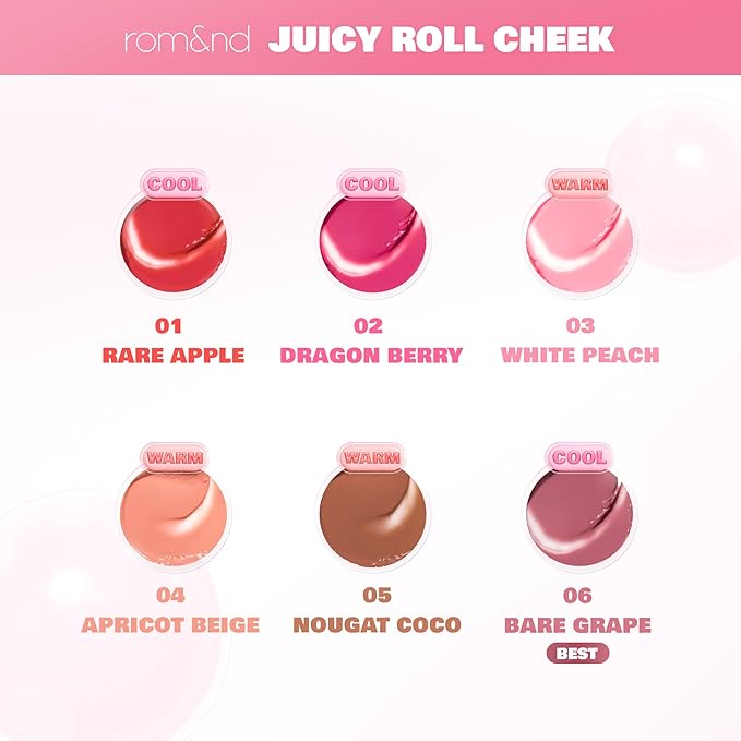 rom&nd JUICY ROLL CHEEK 03 White Peach | K-Beauty Liquid Blush for Clear, Dewy Glow | Effortless Roll-On Application | Long-Lasting & Hydrating