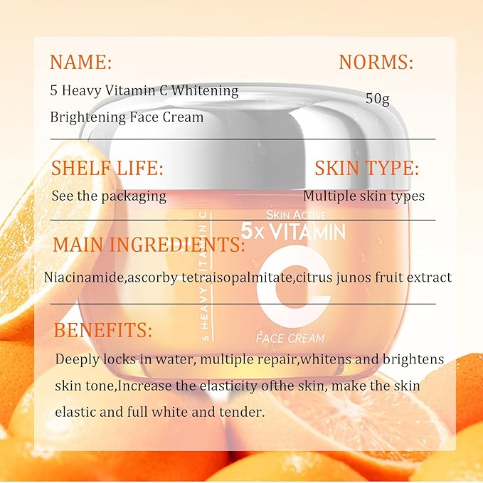 5X Vitamin C & Niacinamide Moisturizer with Hyaluronic Acid - Brightening & Glow Cream for Dark Spots, Hydrating Face Cream 50g, TikTok Favorite Gift for Women