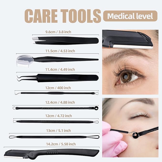 JPNK Blackhead Remover Tool Comedones Extractor Acne Removal kit & Eyebrow Trimmer Kit, 8PCS in One with 5X Magnifying Mirror (Black)