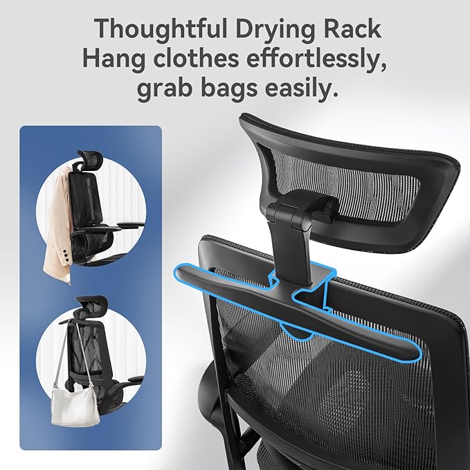 SIHOO M59AS Ergonomic Office Chair, Desk Chair with 3D Flip-up Armrests, Computer Chair with Dual Back Design and Adaptive Dynamic Lumbar Support Black