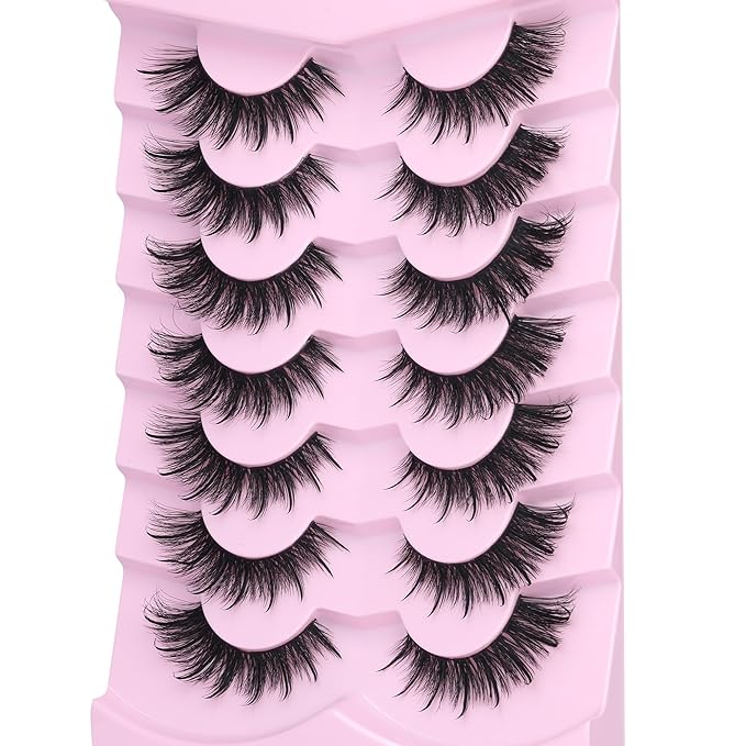 EYDEVRO False Eyelashes Wet Cat Eye Lashes Spiky Faux Mink Lashes Wispy Fairy Manga Lashes Natural Strip Lashes with Spikes 7 Pairs Pack