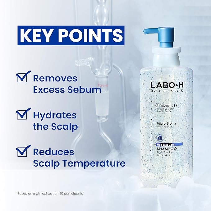 LABO.H No Sebum Shampoo | Korean Scalp Care, Instant Cooling | for Oily Scalp Exfoliator, Soothing | Korean Shampoo for Hair Loss with Rosemary and Caffeine 13.5 Fl. oz.