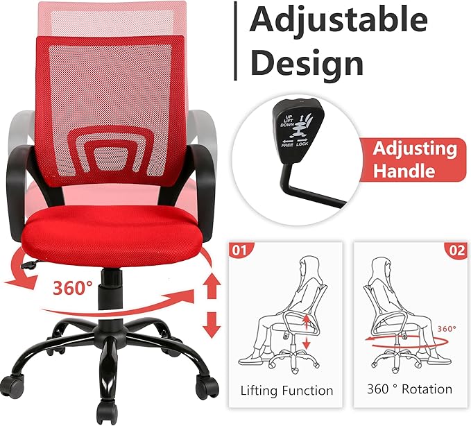 PayLessHere Office Computer Chair Ergonomic Cheap Desk Chair Adjustable Comfortable Mid Back Task Rolling Swivel with Lumbar Support for Home Office (Pack of 2, Red)