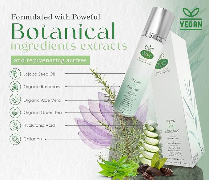 Botanical Skin Care - Organic Facial Toner with Hyaluronic Acid, Collagen, Rosemary & Aloe Vera - Natural Face Care for Hydration & Balance - Vegan & Cruelty-Free - 1.69 oz (50 ml)