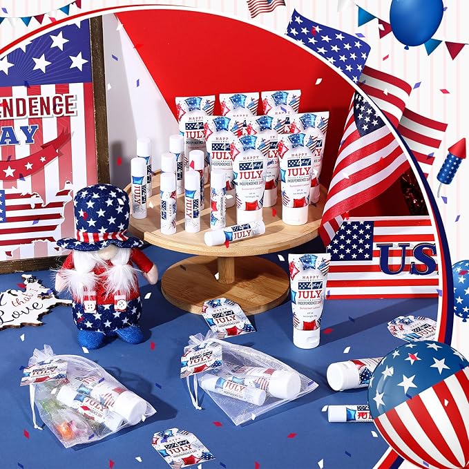 12 Sets 4th of July Party Supplies Bulk Spf 30 Travel Size Mini Sunscreen and Sunscreen Lip Balms for Thank You Gifts Summer Party Supplies