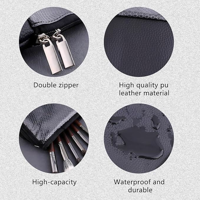 MOND'SUB Makeup Brush Organizer Bag, Makeup Brush Case Travel Makeup Brush Holder Large Professional Cosmetic Bag Artist Storage Bag Essentials Stand-up Foldable Makeup Cup Waterproof （Black, Large）