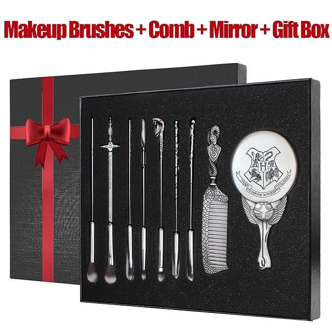 Pottter Makeup Brushes Harrry Gifts Comb Mirror with Gift Box for Eyeshadow Eyebrows Eyeliner Lips Concealer Contouring Highlighter Blending Wizard Wand Makeup Brushes Set