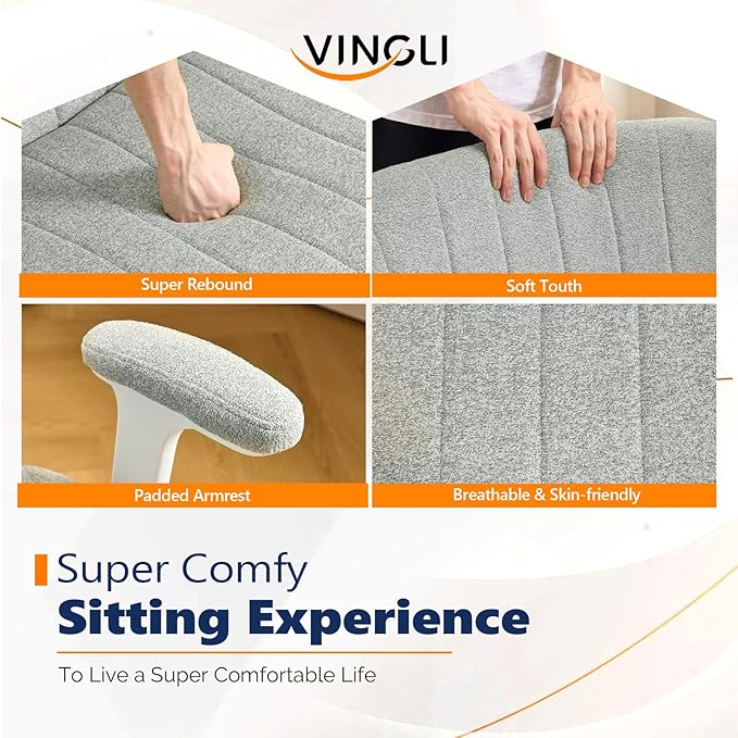 VINGLI Criss Cross Chair with Adjustable Flip-Up Arms,Cross Legged Chair with Wheels, Extra Wide Office Chair,Cozy Desk Chair for Home Office, Vanity, Apartment,Chenille Velvet,Light Blue-Green