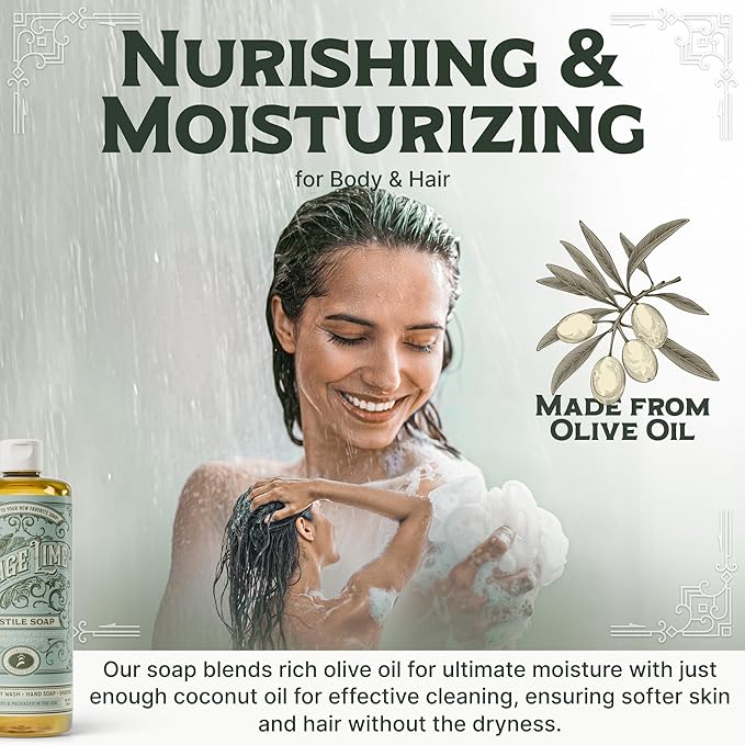 Carolina Sage Lime Castile Soap Liquid – Skin-Softening Olive Oil Soap Organic Body Wash – Pure Castile Soap Sage Lime Liquid Soap – Vegan Castile Soap Liquid (Sage Lime, 1 gallon)