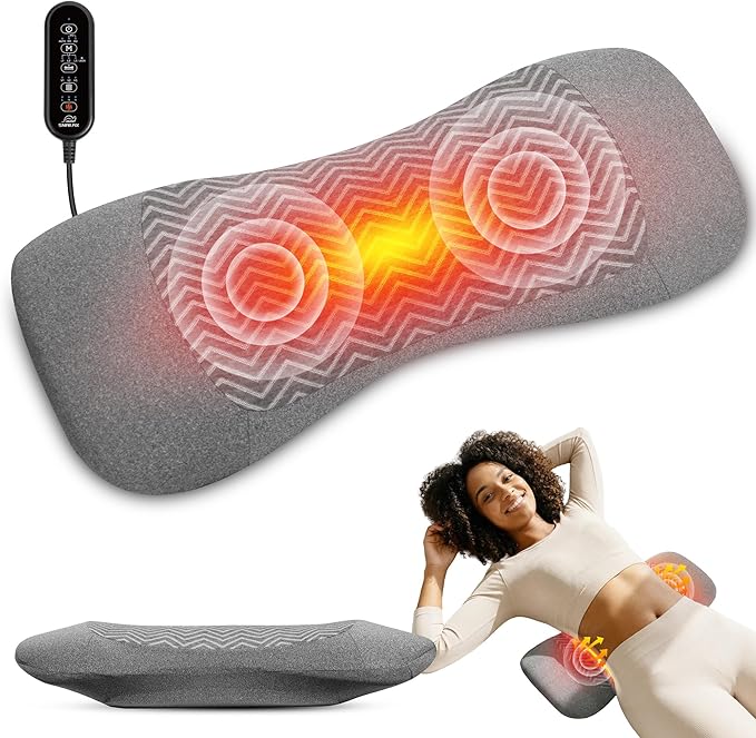 3-in-1 Rechargeable Electric Lumbar Support Pillow, Triple Support Air Lift Back Massager with Heat & Vibration, Adjustable Height Wide Waist Cushion for Bed & Chair, Smooth Spine Comfort Design