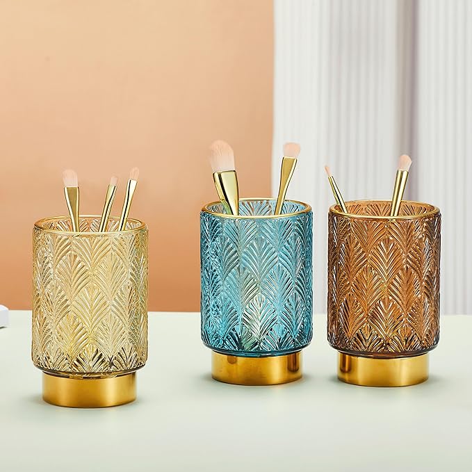 Makeup Brush Holder Organizer,Toothbrush Holders,Desk Pen Pencil Holder,Multifunctional Vintage Glass Brush Cup（A42-2-US）