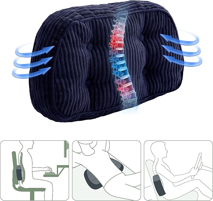 HIGOGOGO Lumbar Support Pillow for Recliner Chair/Accent Chair/Couch/Office Chair, Tufted Corduroy Back Support Cushion for Elderly, Recliner Cushions for Back Rest, Pain Relief, Reading, Navy