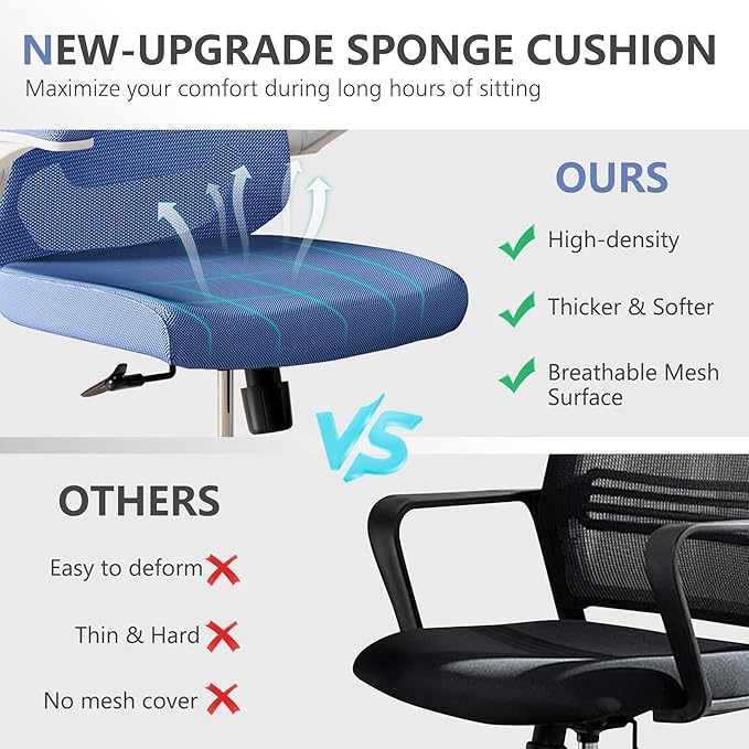 Ergonomic Office Chair Desk Chair - Mesh Computer Chair with 360° Swivel Wheels, Adjustable 90-130° Recline & Lumbar Support for Home Office, Supports up to 300lbs (01Blue)