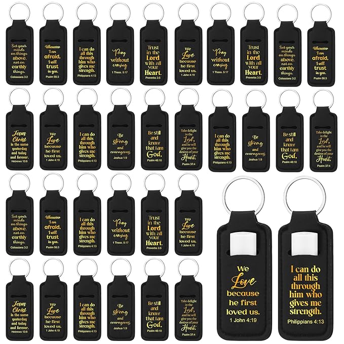 72 Pcs Christian Bible Lipstick Holder Key Chain Lip Balm Holder Gift Bulk with Metal Ring Lipstick Lip Gloss Pouch Religious Party Bible Inspiration Gift for Women Man Church(Classic)