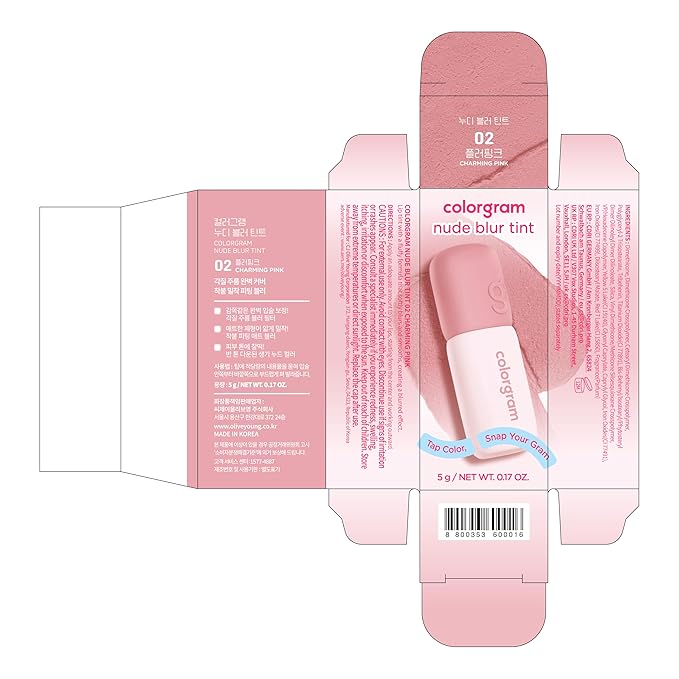 COLORGRAM NUDE BLUR TINT 02 CHARMING PINK | K-Beauty Makeup, Soft-Focus Matte Lip Stain, 2-in-1 Lip & Cheek