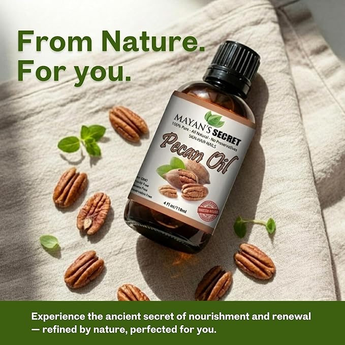Mayan's Secret Pecan Oil - Face Oil for Women Anti Aging - Best Use for Skin Tightening, Wrinkle Prevention, and Rejuvenating Skin Cells - Protected in Amber Glass Bottle with Dropper - 4 oz