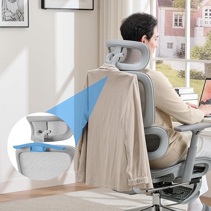 Mesh Ergonomic Office Chair with Footrest,High Back Mesh Gaming Chair with Lumbar Support,Adjustable Headrest and Armrests for Home Office Desk Chair (Modern, Grey)