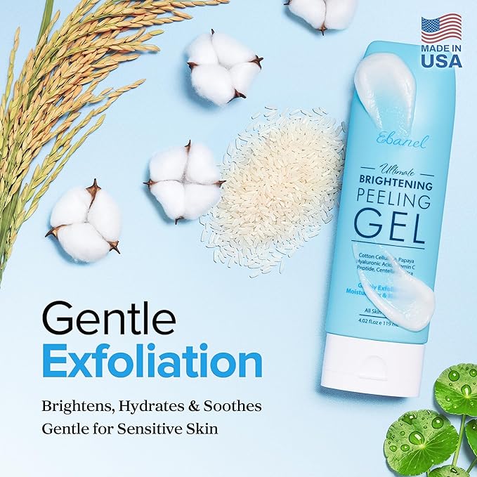 Ebanel 2-Pack Brightening Peeling Gel with Cotton Cellulose, Rice, Papaya, Centella, Hyaluronic Acid for Face and Body, Gentle Exfoliating Face Scrub Gel Peel Wash Pore Cleanser Minimizer Exfoliator